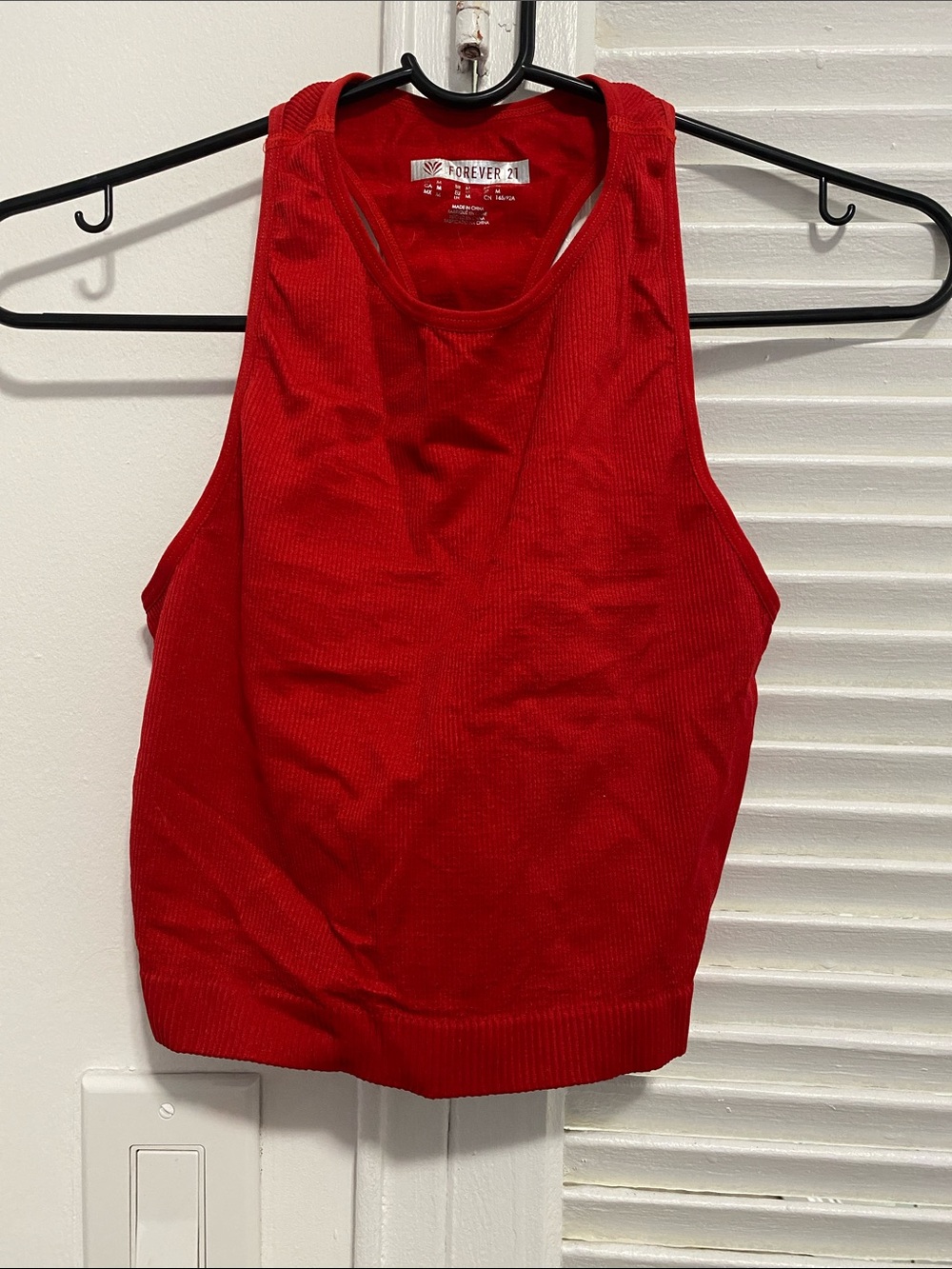Forever 21 Red Ribbed Racerback Crop Tank Top